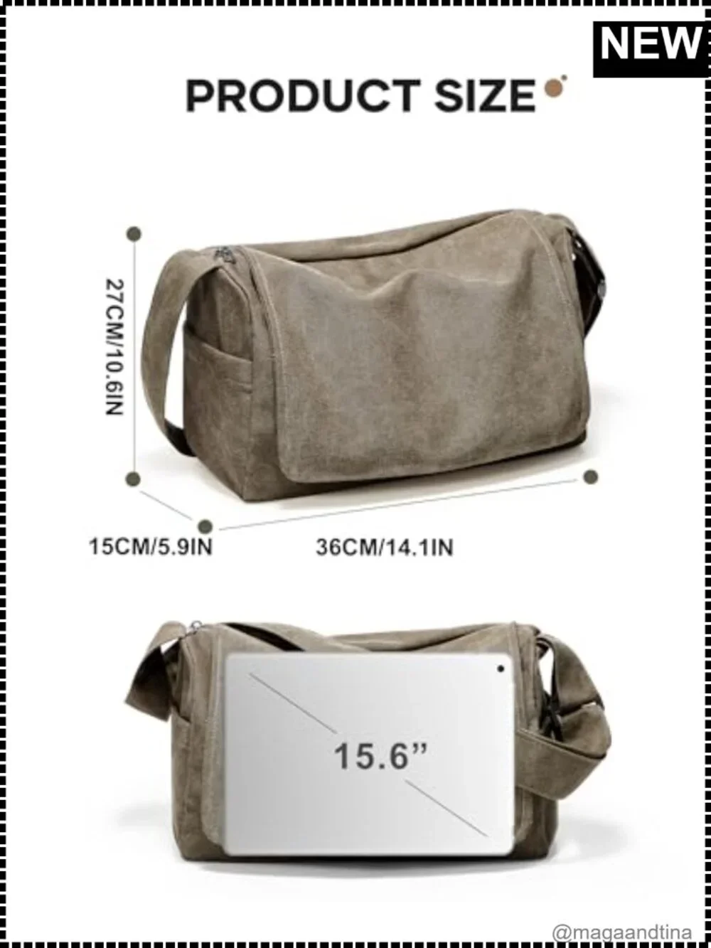 Canvas Messenger Bag Crossbody Water Resistant Unisex Shoulder Bag